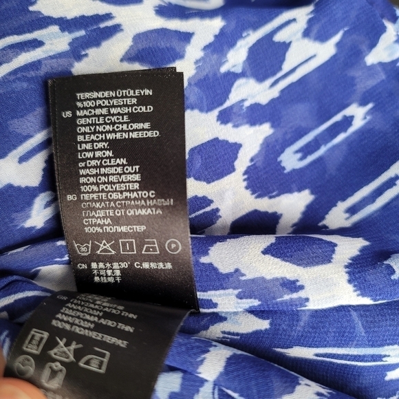 H&M SHEER Peasant BOHO Blouse Shirt Top 4 Small White Blue Kimono Sleeve Ruffle - Picture 7 of 10